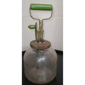 Vintage glass butter churn Green Handles